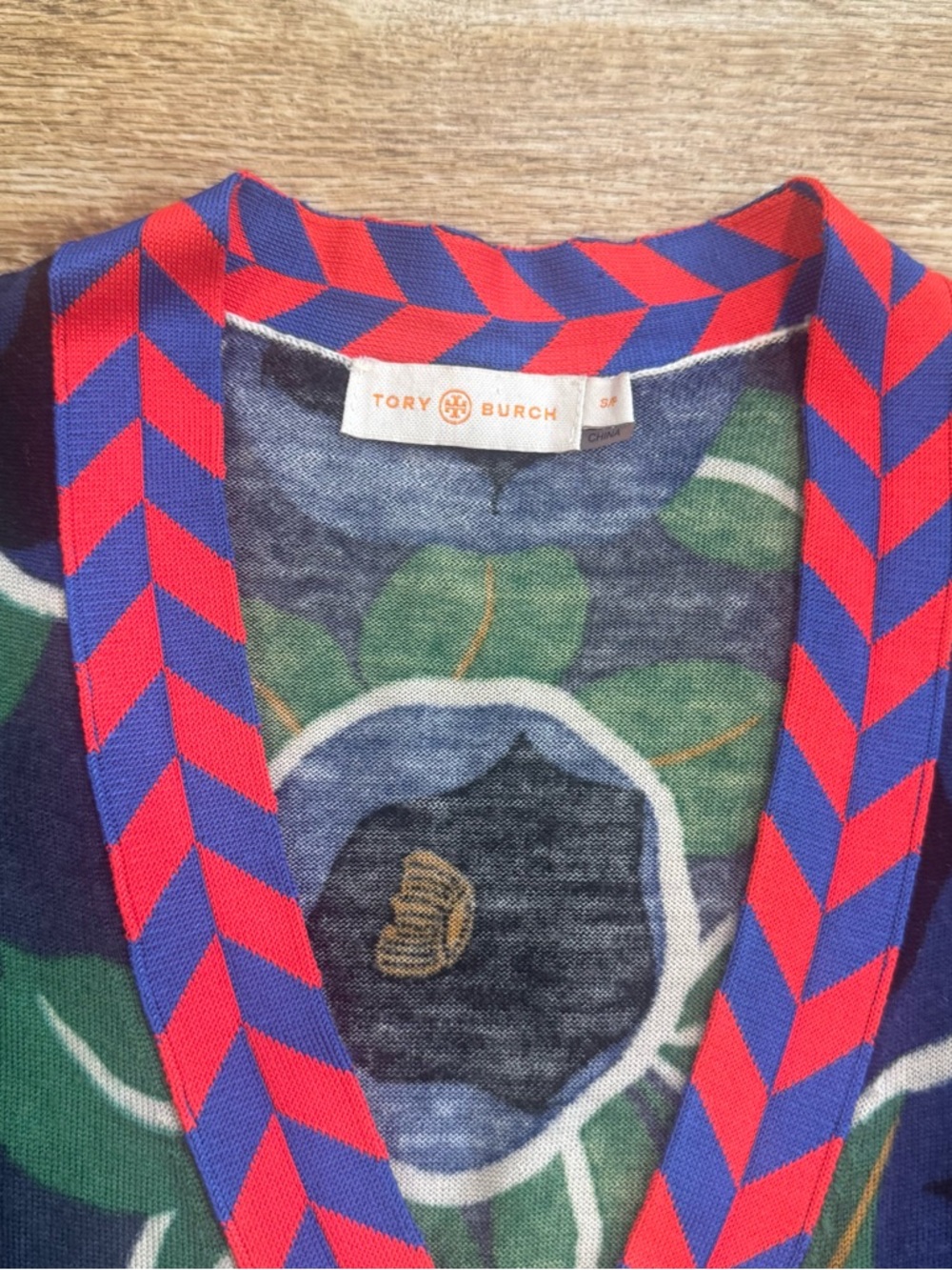 Tory Burch Thea Floral Modal Cotton Cardigan Size Medium Chervon - Picture 10 of 13